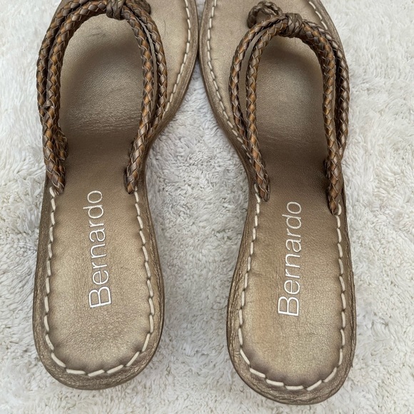 NEW Bernardo Sandals 12 Medium Leather Double Braid BRONZE & PEWTER Chic Luxury - Picture 14 of 15